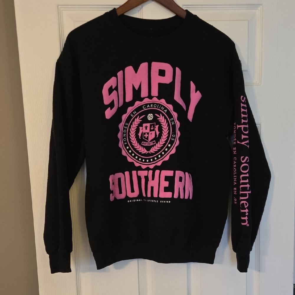Simply Southern Black Sweatshirt with Pink Logo